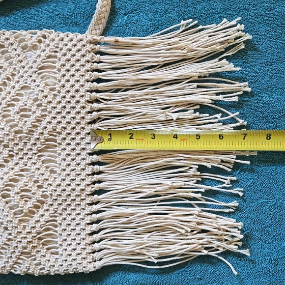 Beige Crochet Macrame Jute Shoulder Bag EUC 12" x 9-1/2" - Picture 13 of 13